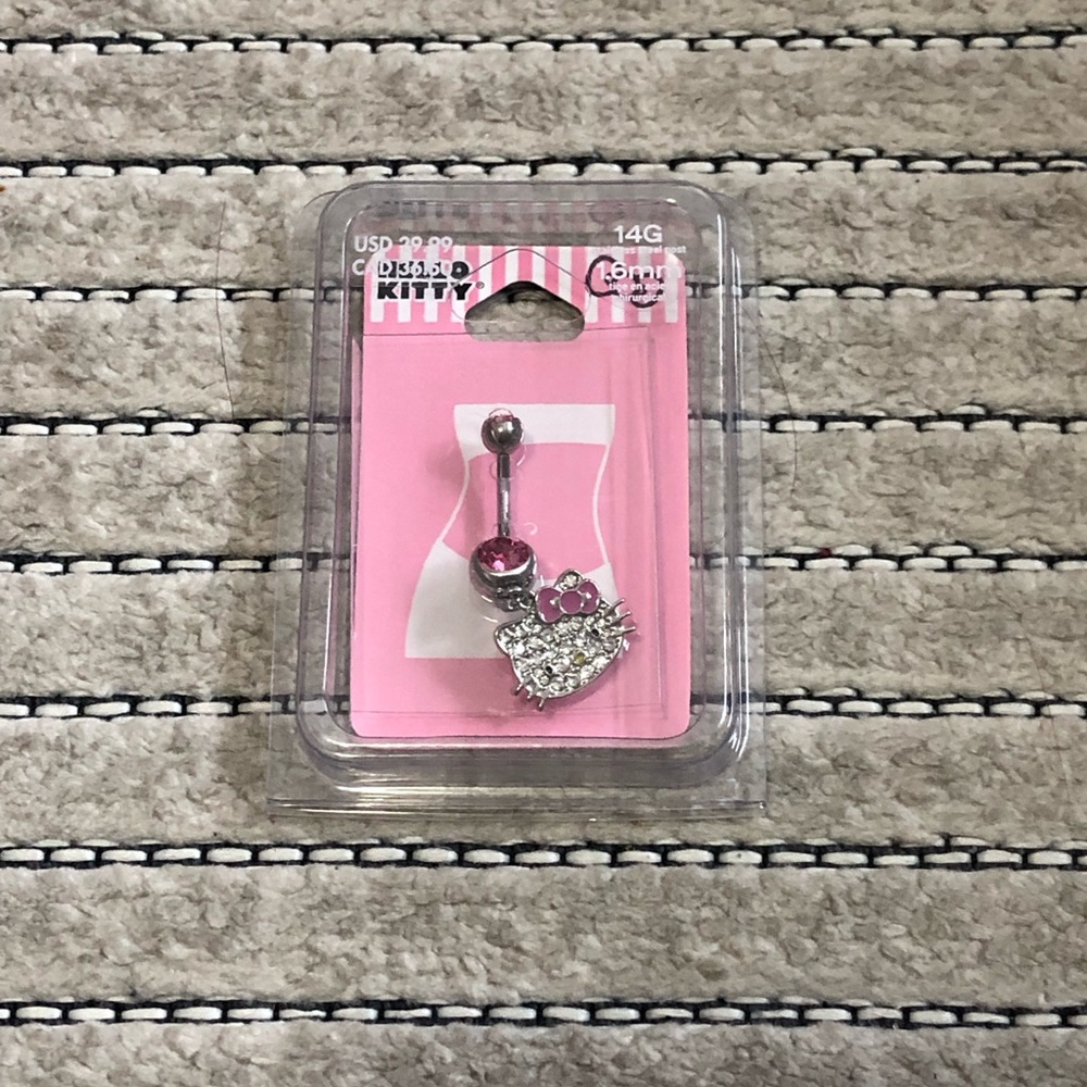 Hello Kitty Silver Belly Button Ring with Pink Accents